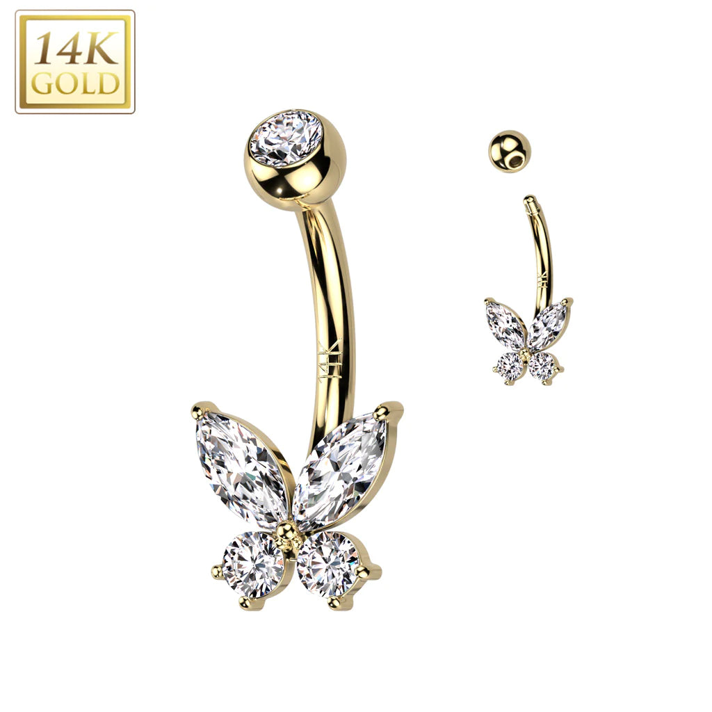 14K Gold Butterfly Belly Button Ring