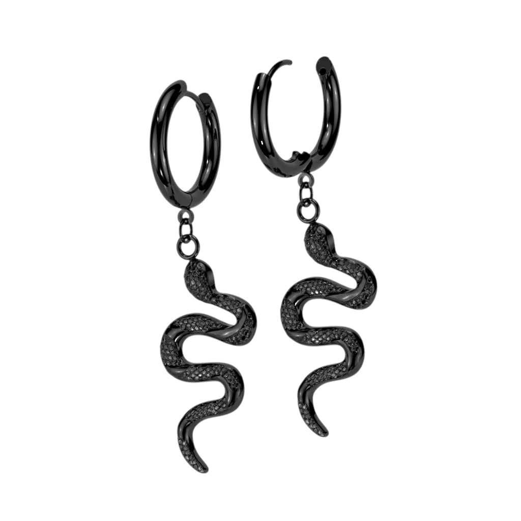 Pair Dangling Snake Hoop Earrings