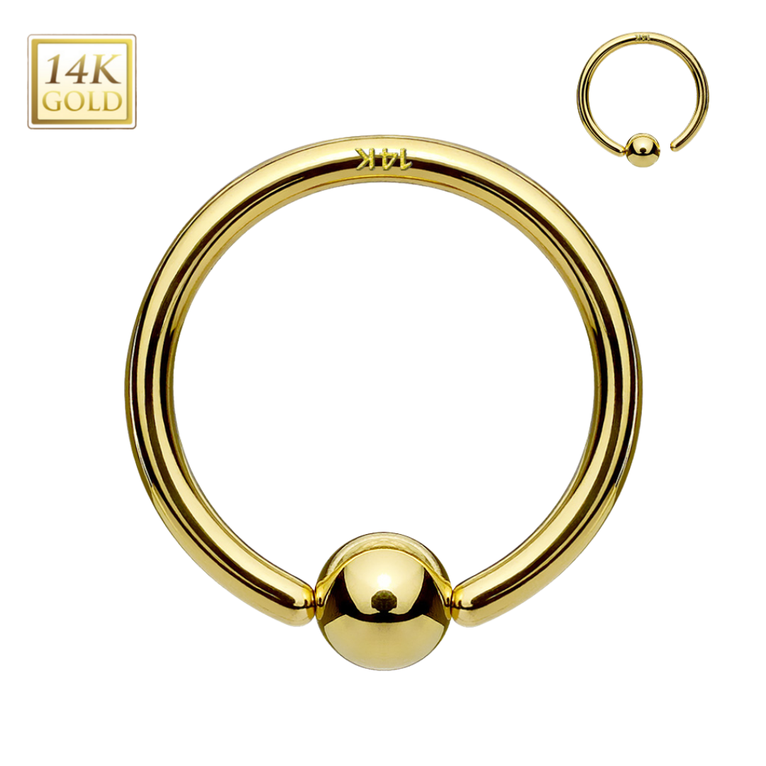 14k Gold Plain Captive Bead Ring