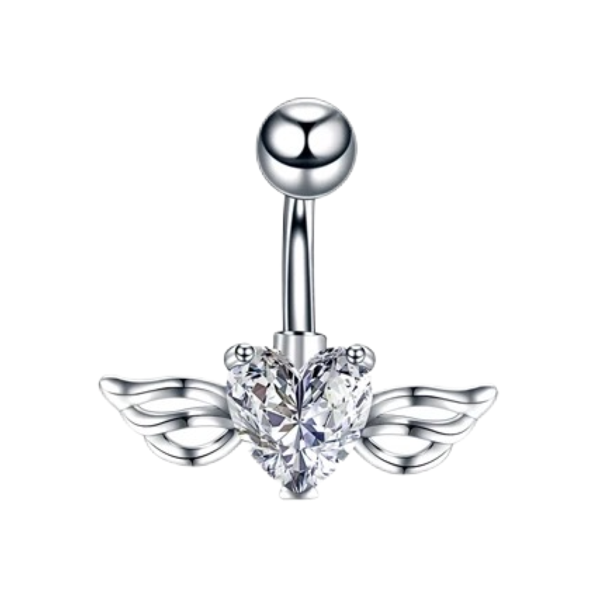 Winged Heart CZ Belly Barbell